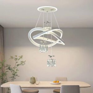 Lustre LED anneaux entrelacés cristal