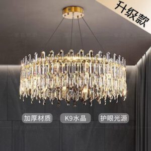 Lustre rond cristal doré à franges
