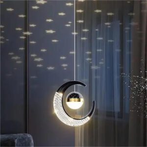 Applique lune LED noire effet étoilé