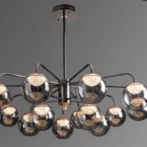 Lustre suspendu boules verre fumé chromé