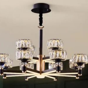 Lustre cristal hexagonal noir et doré