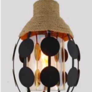 Suspension abat-jour corde et disques bois