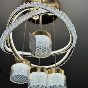 Suspension double anneau cristal et doré