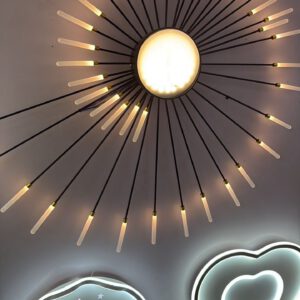 Applique murale rayons de soleil + plafonniers LED lune/cœur