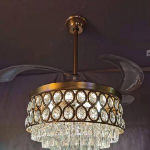 Lustre pampilles cristal avec ventilateur intégré