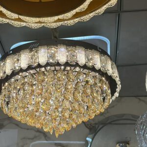 Suspension anneaux cristal dorés
