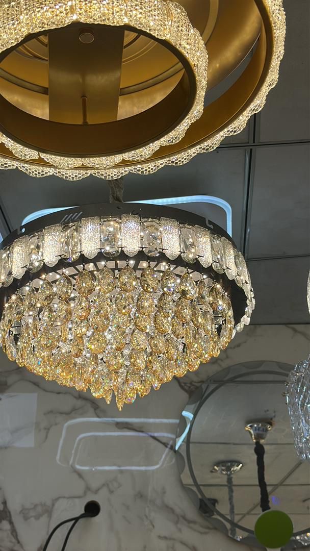 Suspension anneaux cristal dorés